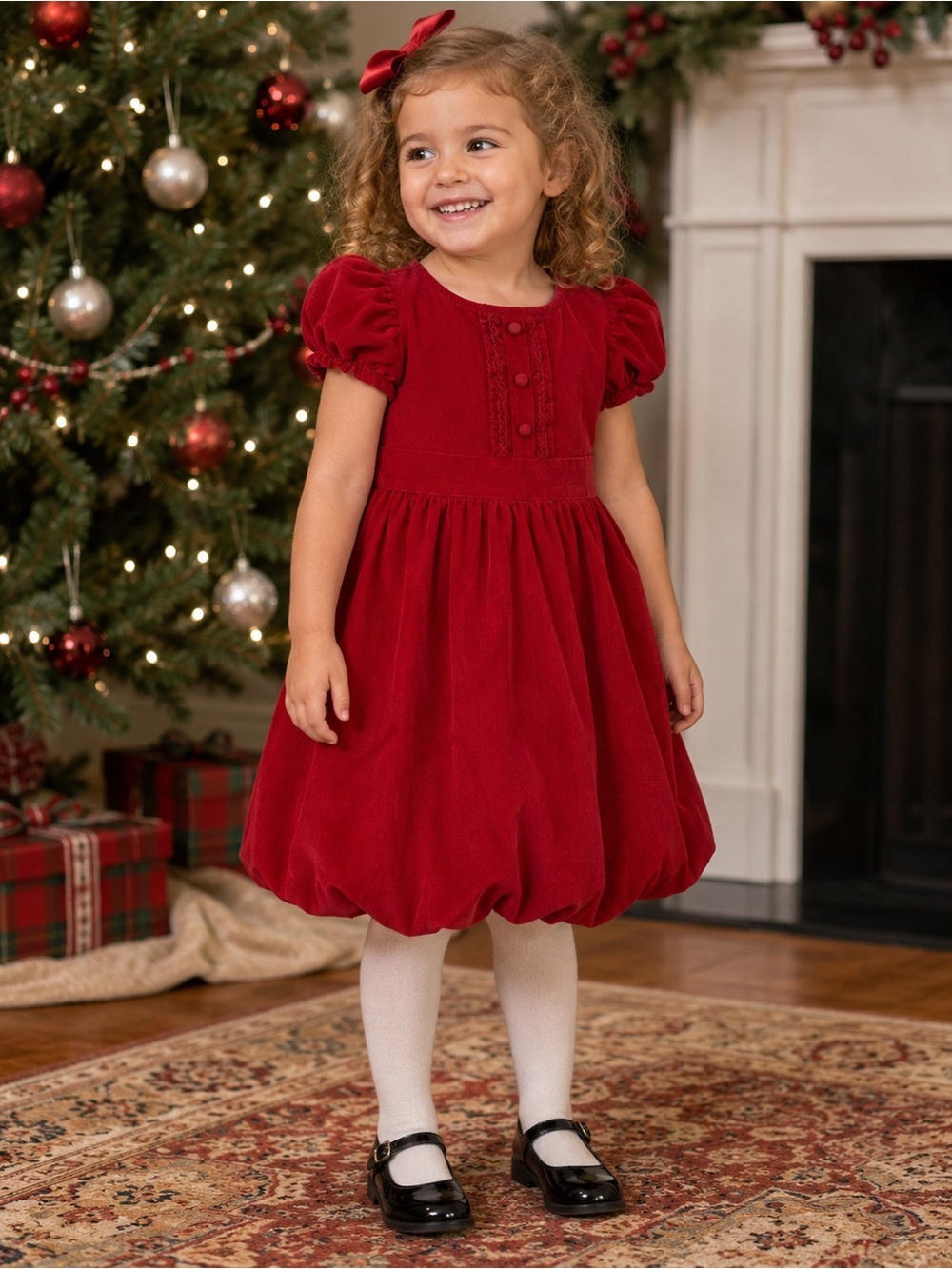 Ralph Lauren Girls Red Corduroy Bubble Dress Size 3/3T Holiday Christmas Party